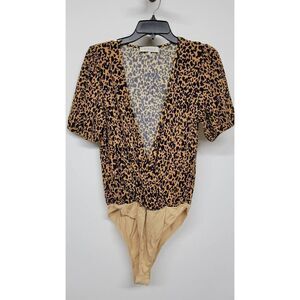 WAYF Leopard Print Deep Vneck Bodysuit